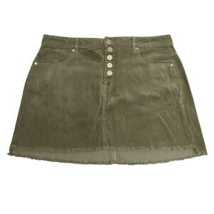 Indigo Rein Corduroy Mini Skirt Frayed Hem Olive Green Cotton Womens Size 15